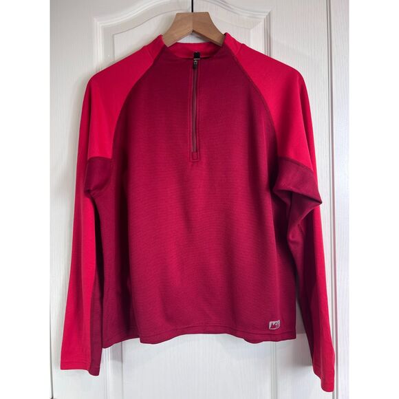 REI Women's 1/4 Zip Long Sleeve Pullover Top Polyester Red Colorblock Size L - Picture 1 of 9